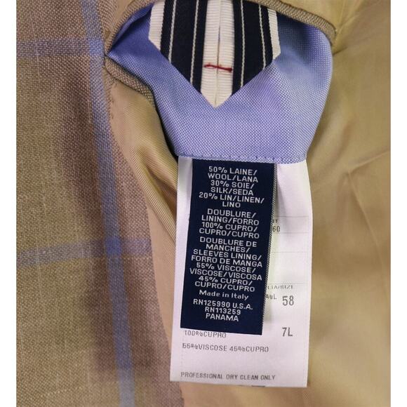 Faconnable by R. Caruso Lt Brown w/ Sky Blue Windowpane Wool-Silk Sportcoat 48L - Picture 11 of 12